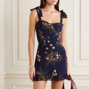 Reformation Navy Floral Tie Strap Mini Dress size 12